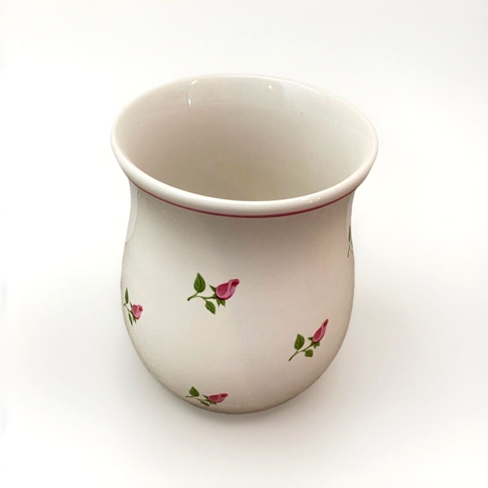 Vintage Teleflora Gift Floral Tulip Vase White Ceramic Pink Rose 5” Cottagecore